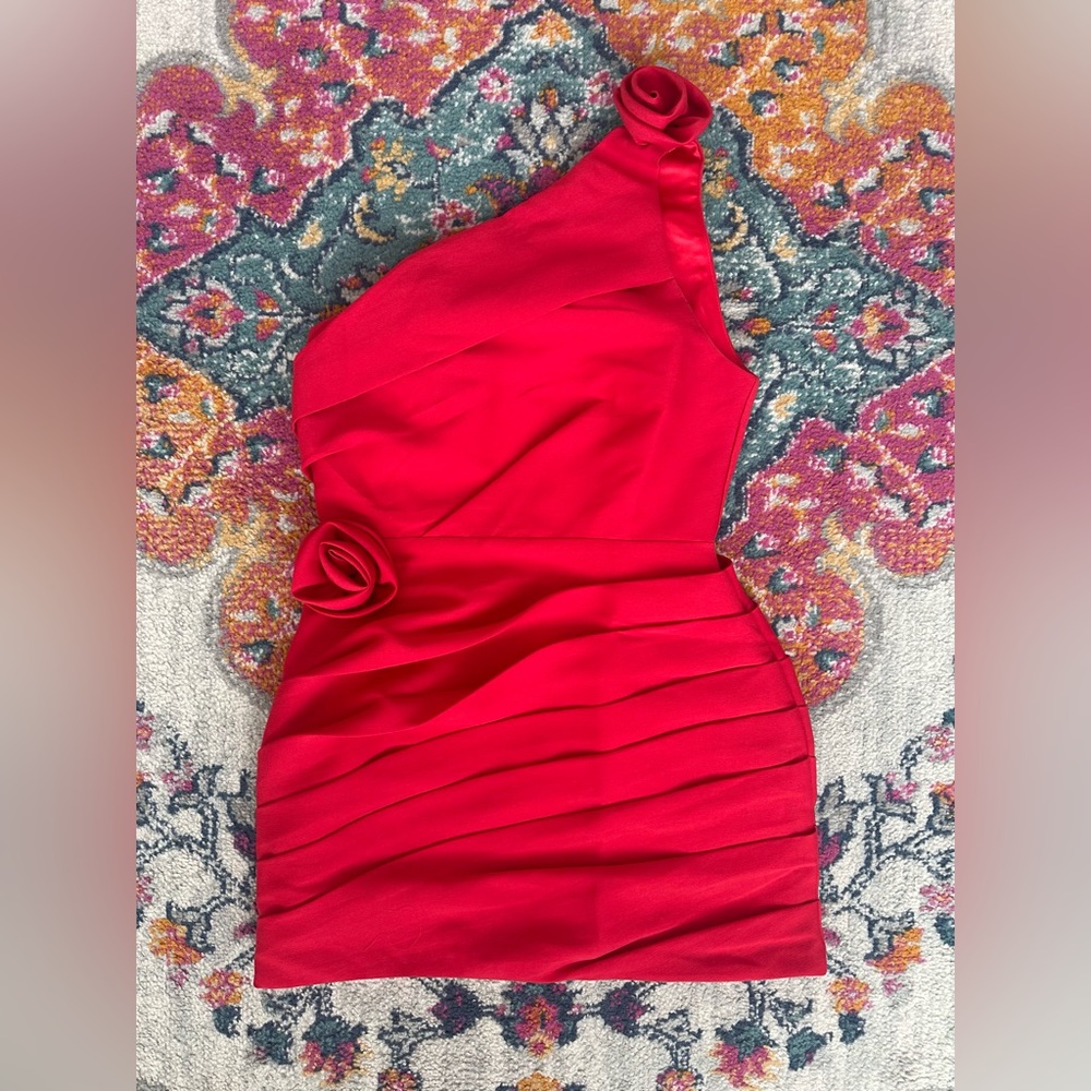 Red mini dress one shoulder showpo - Picture 5 of 8